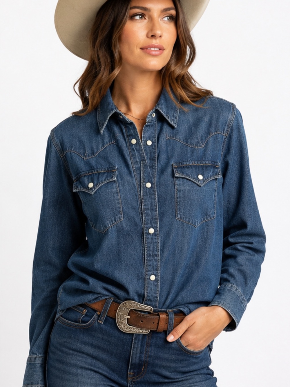 🐎 Stetson Western Denim Pearl Snap Shirt Cowgirl Large